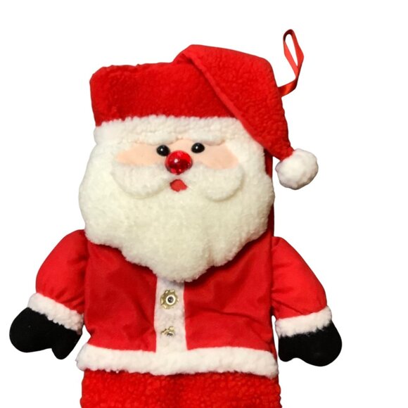 Vtg Santa Claus Plush Christmas Stocking Musical Lights Up Battery Operated 21” - Picture 2 of 7